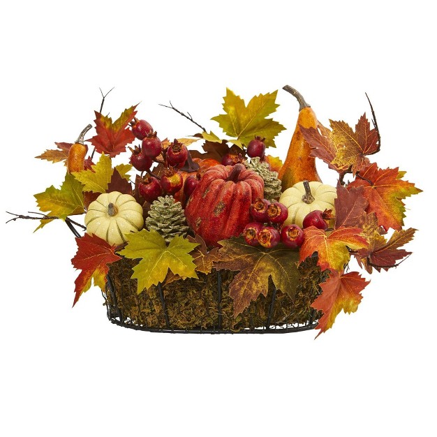 Nearly Natural 9-in Pumpkin， Gourd， Berry And Maple Leaf Artificial Arrangement