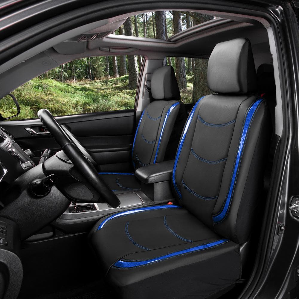 FH Group Galaxy13 Metallic Striped Deluxe Leatherette 47 in. x 1 in. x 23 in. Full Set Seat Covers DMPU013115BLUE