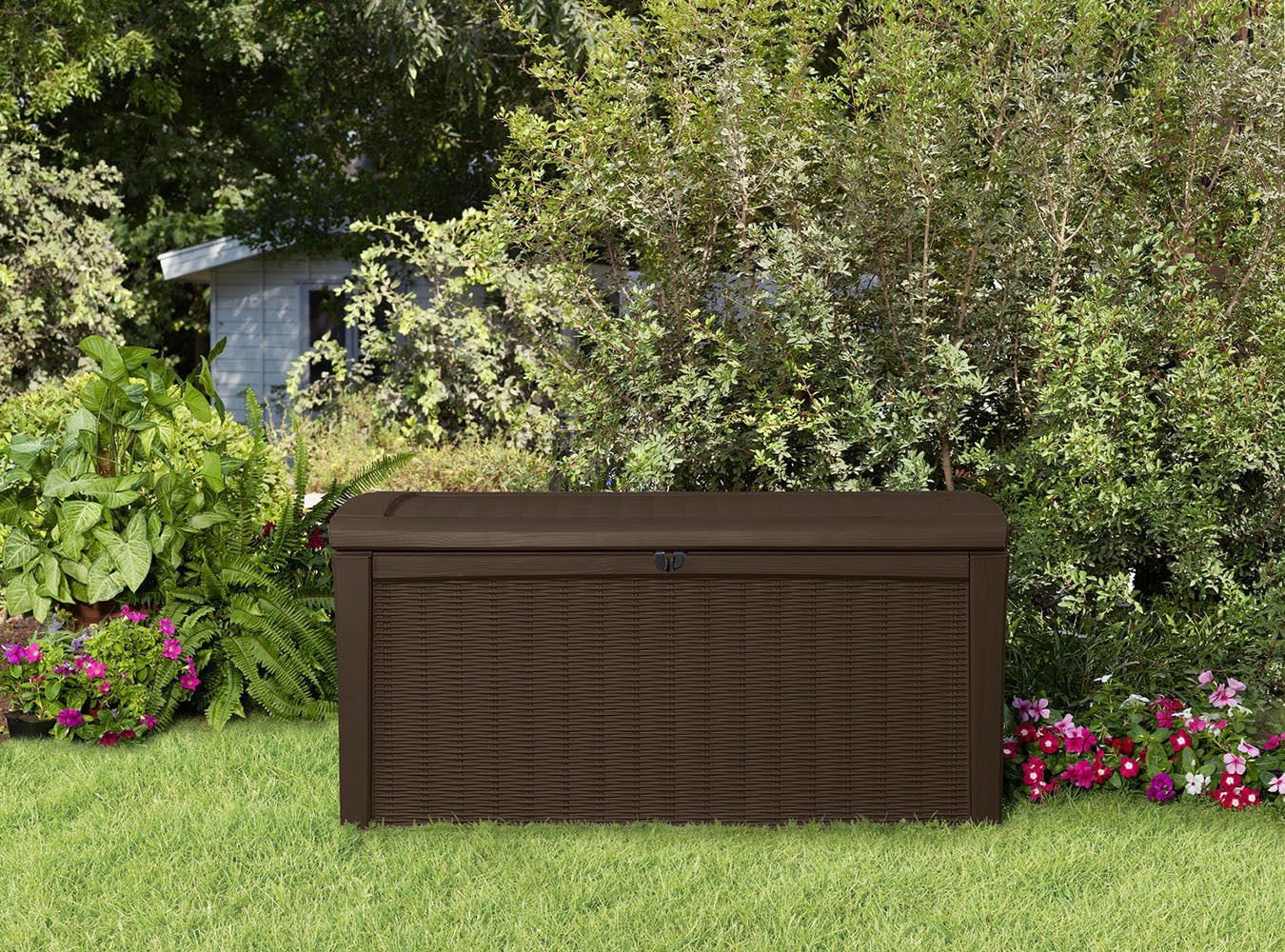 Keter Borneo Outdoor All-Weather 110 Gallon Plastic and Resin Deck Box, Brown