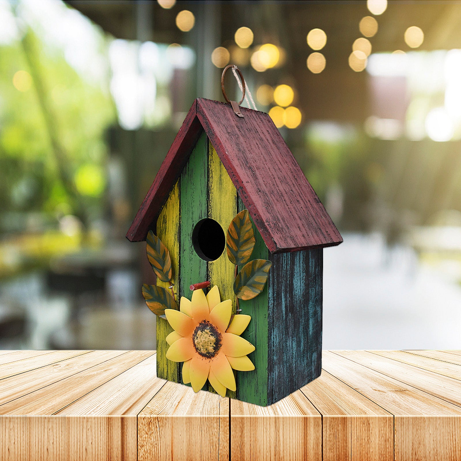 Wood Bird House for Outside Hanging Bird Box Decorative Hand Painted Birdhouse for Small Bird Finch Cardinal Wren Birdhouse Bird Home