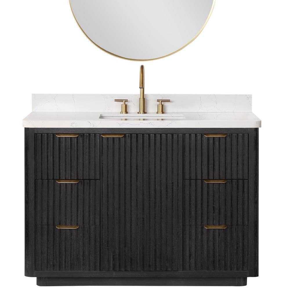 ROSWELL Cádiz 48 in. W x 22 in. D x 34 in. H Single Bathroom Vanity in Fir Wood Black with White Composite top and Mirror 804148-FB-LW