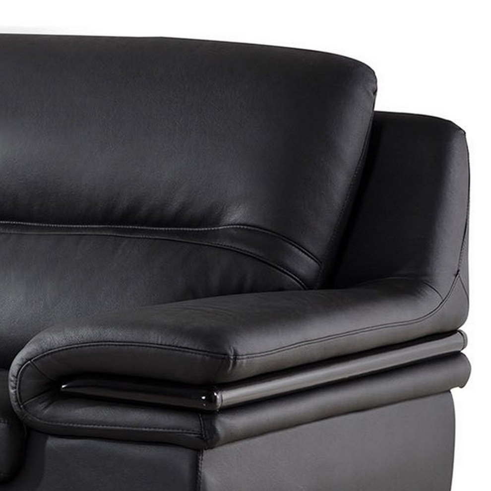 Contemporary Leather Loveseat With Wooden Trim Armrest And Block Feet Black   Contemporary   Loveseats   by VirVentures  Houzz