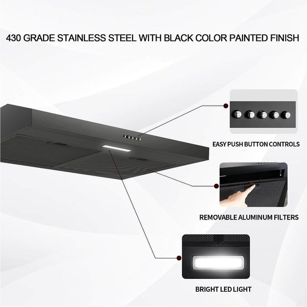 30 in. 230 CFM Ductless Under Cabinet Range Hood in Black with Carbon Filter