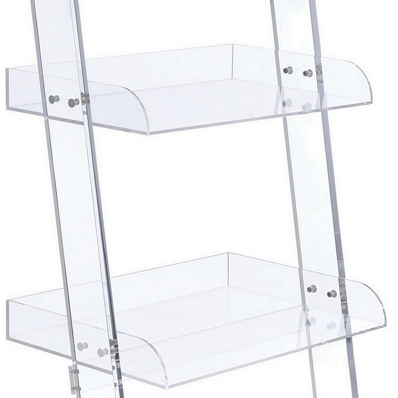 72 Inch Modern Ladder Bookcase， 4 Shelves， 3 Tray Edges， Clear Acrylic