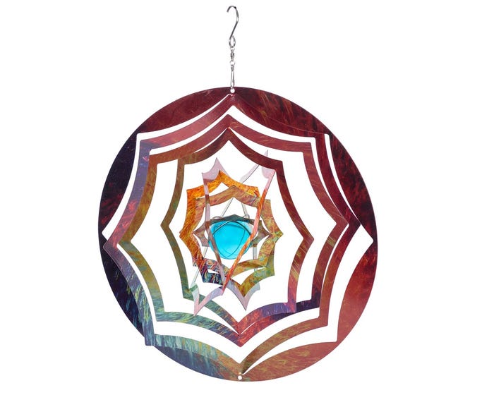 Alpine Colorful Hanging Planet Wind Spinner with Light Blue Glass Ball - IFF204