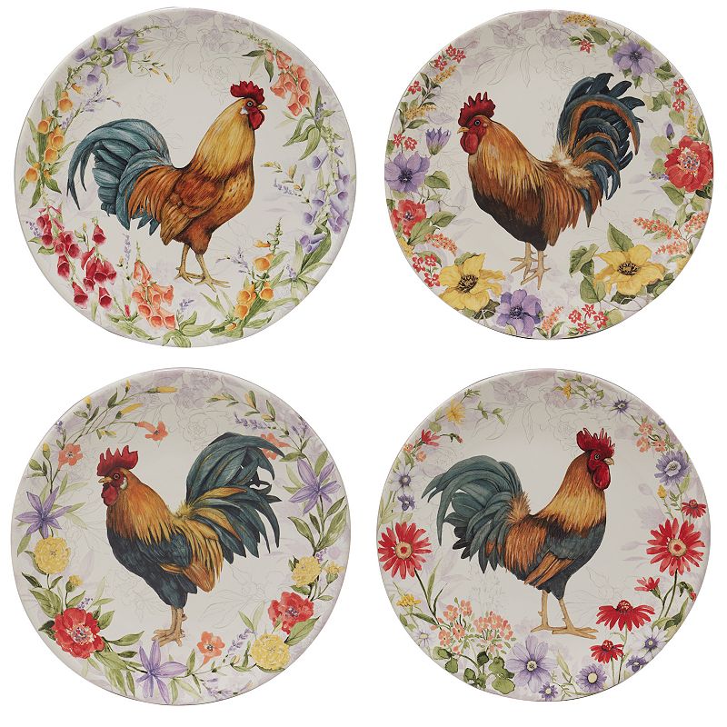 Certified International Floral Rooster 4-pc. Dinner Plate Set