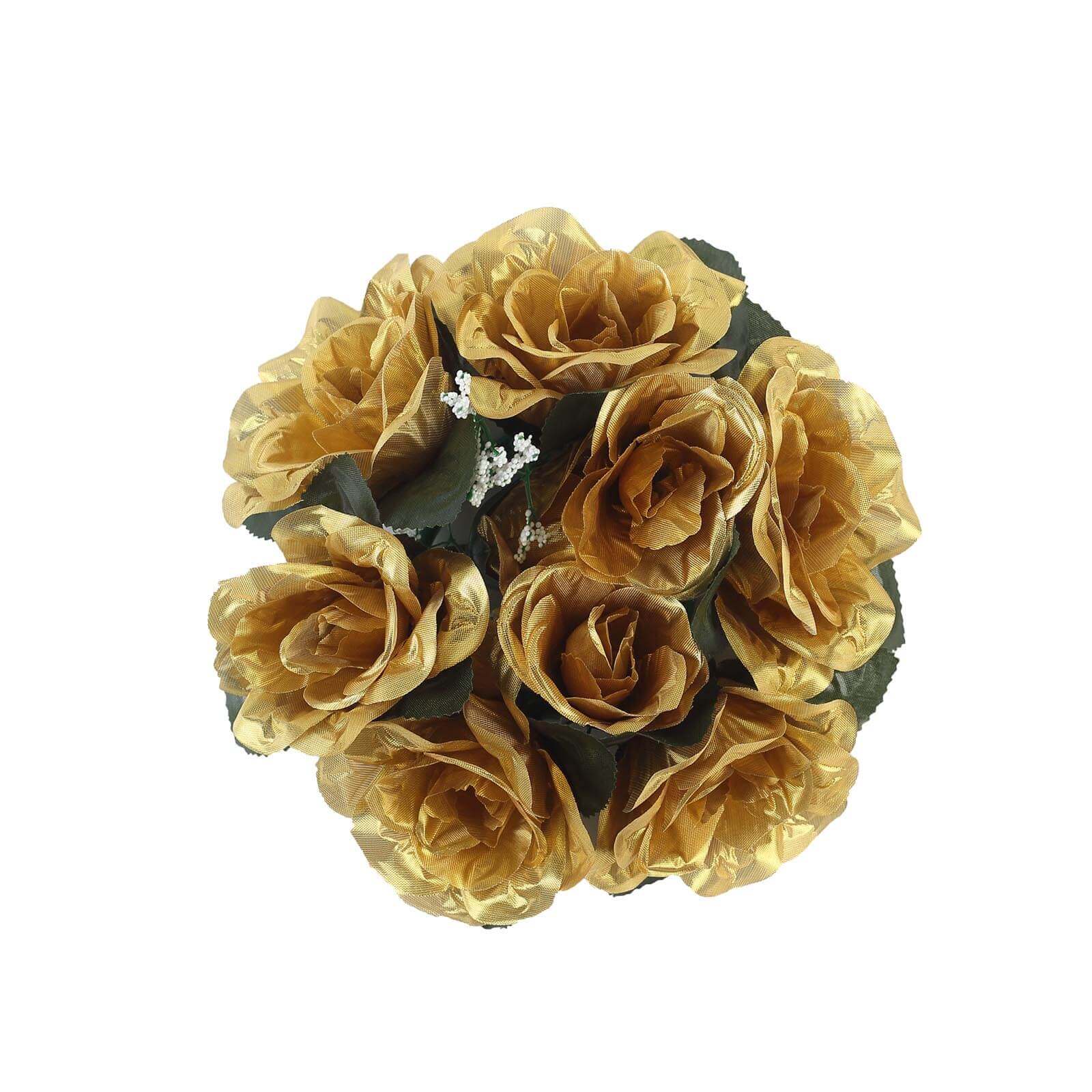 4 Pack Gold Artificial Silk Rose Flower Candle Ring Wreaths 3