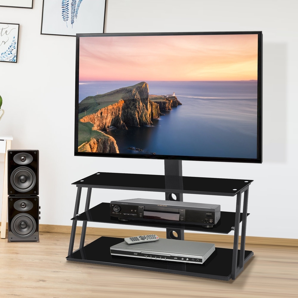 Height Adjustable Tempered Glass TV Stand