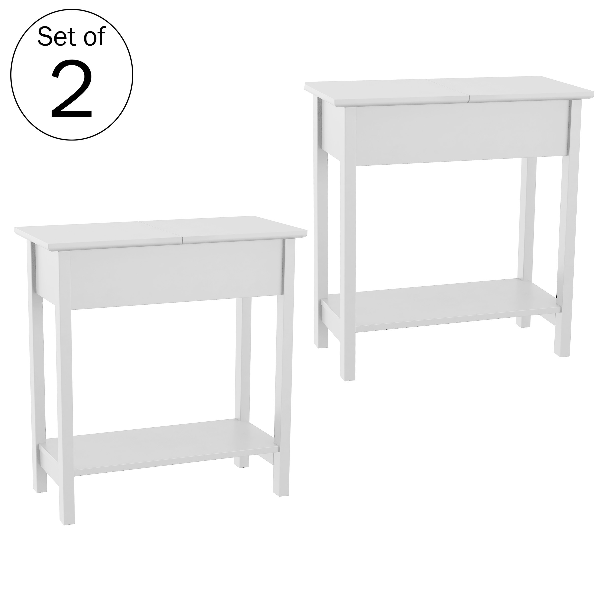 Lavish Home Set of 2 Flip Top Console Tables， White