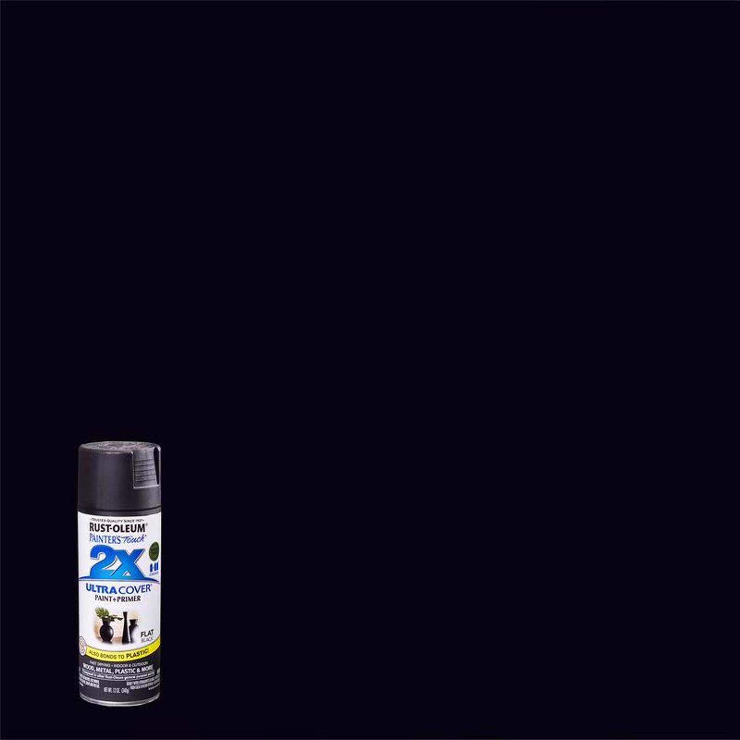 Rust-Oleum Painter\u0027s Touch 2X Ultra Cover Flat Black Paint+Primer Spray Paint 12 oz