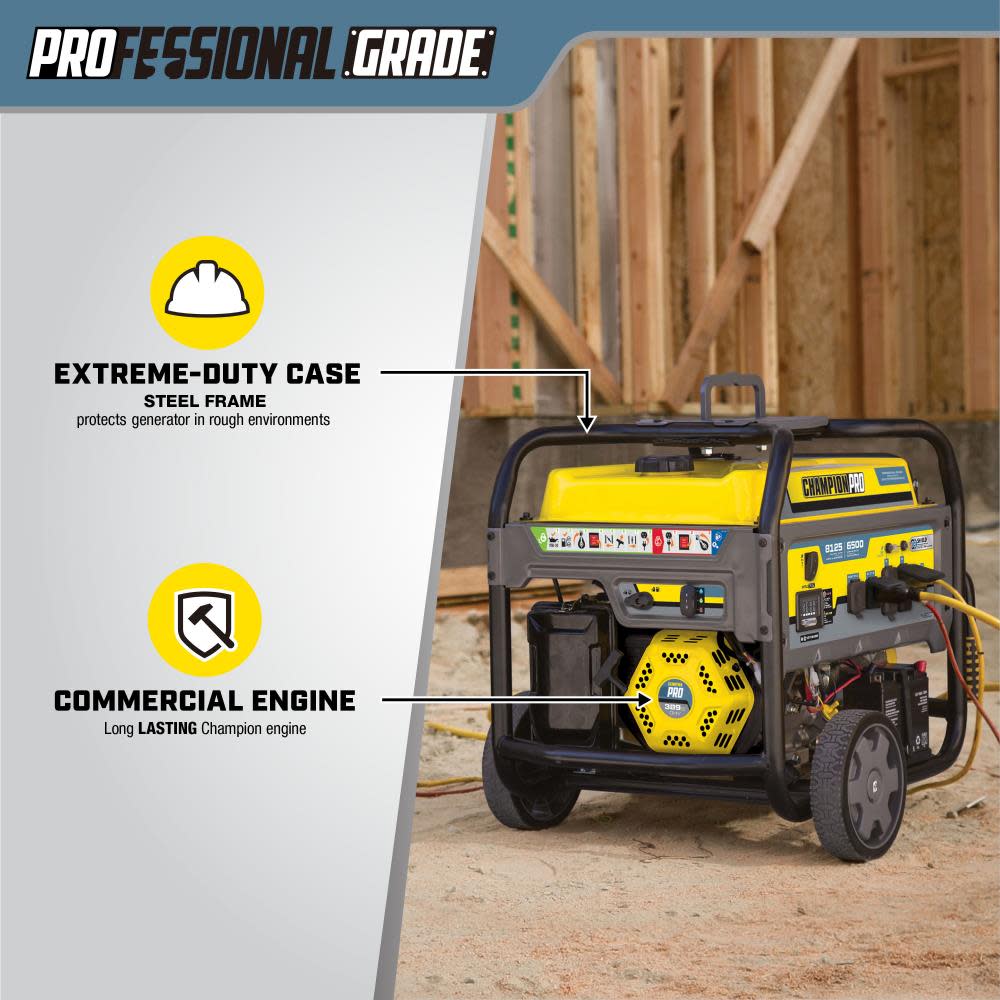 Champion PRO Generator 6500 Watt Professional Grade Portable with CO Shield and Electric Start ;