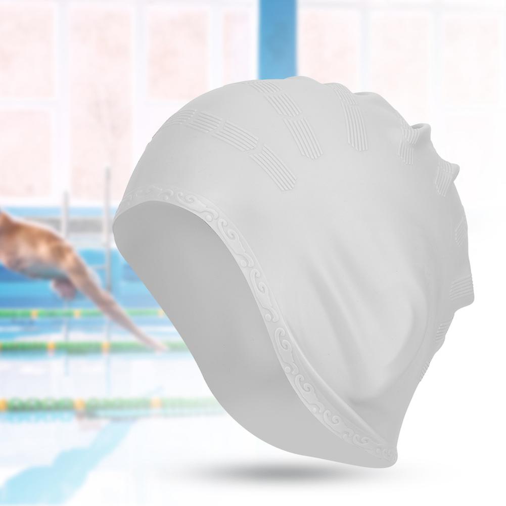 1pc Sports Swim Silicone Hat  Stretchy Comfortable Long Hair Ear Protector   Cap For Swimming Poolwhite