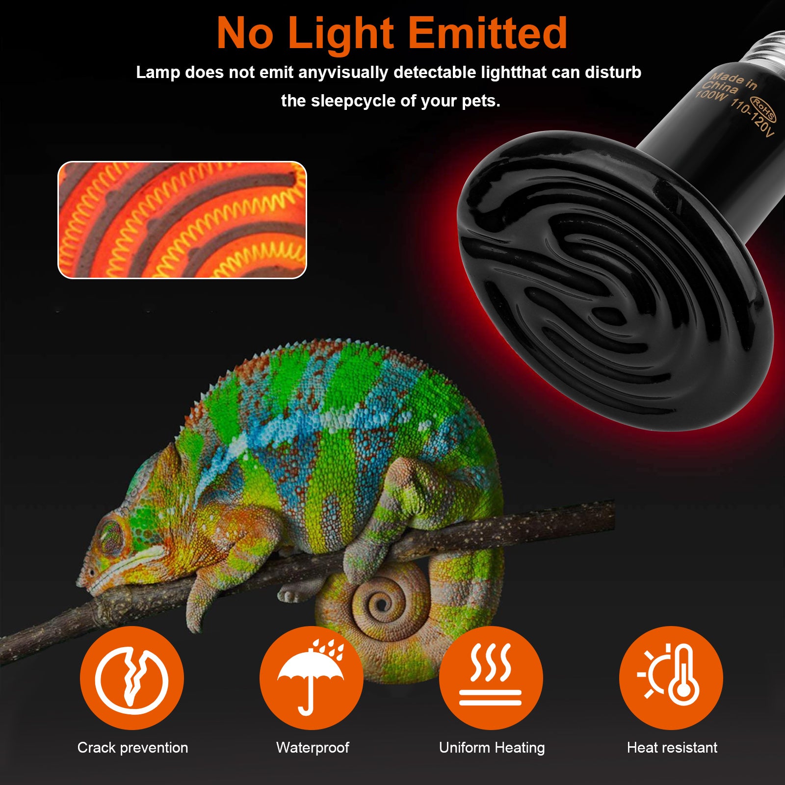 2 Pack 100W Ceramic Heat Lamps， TSV Infrared Heat Emitter Bulbs for Reptiles， Amphibians， Chicken Brooder Coop Lizard Turtle Snake Aquarium