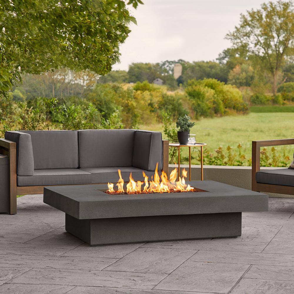 JENSEN CO Scarborough 60 in. L X 14 in. H Outdoor GFRC Liquid Propane Fire Pit in Carbon with Lava Rocks 1581LP-CBN