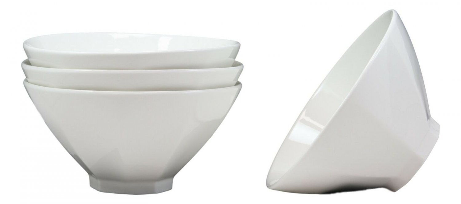 1 Contemporary Trapezoid White Porcelain Large Ramen Pho Soup Bowls 44oz Set Of 4 EBR02