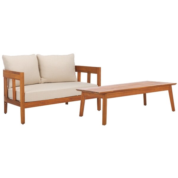 SAFAVIEH Outdoor Owen Cushion Solid Wood Bench and Table Set