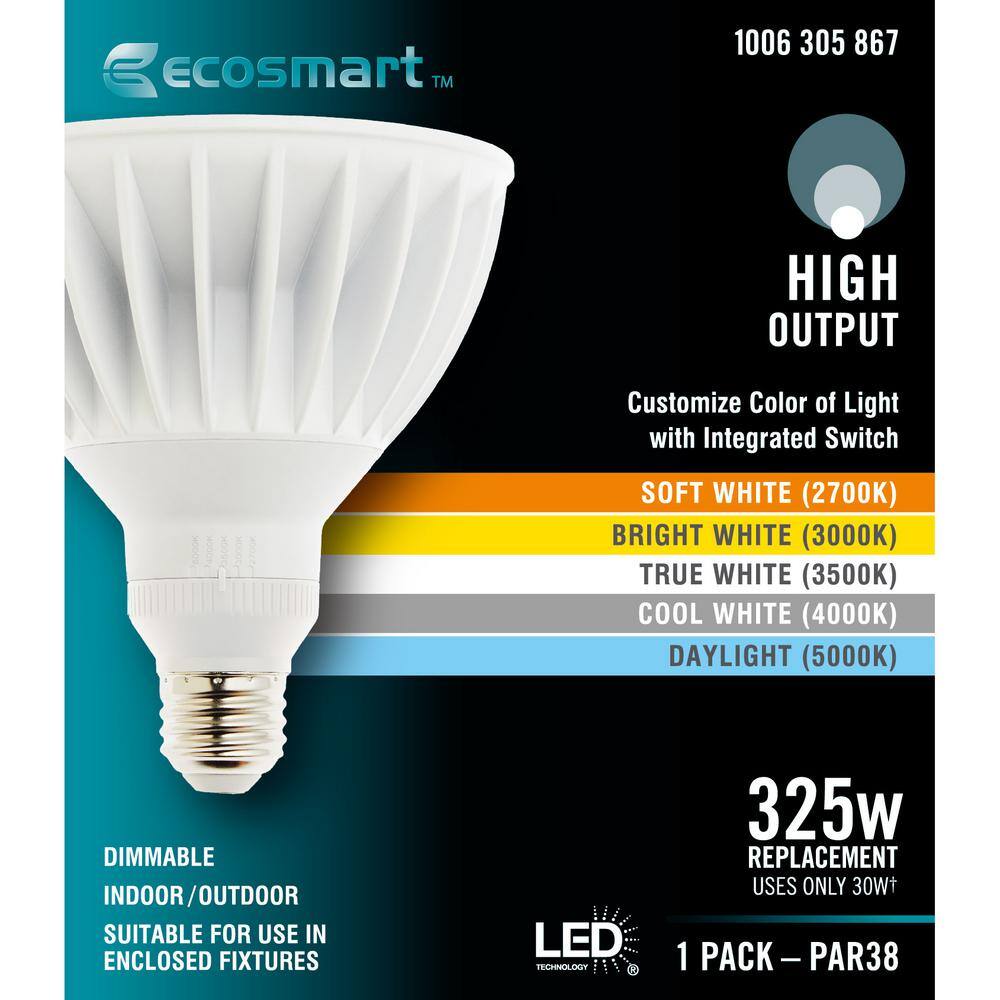 EcoSmart 325-Watt Equivalent PAR38 Dimmable Flood LED Light Bulb with Selectable Color Temperature (1-pack) G130P385