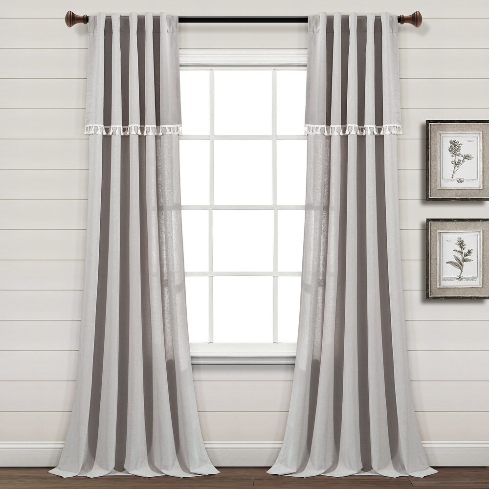 Lush Decor Ivy Tassel Faux Linen Window Curtain Panel Pair   84\