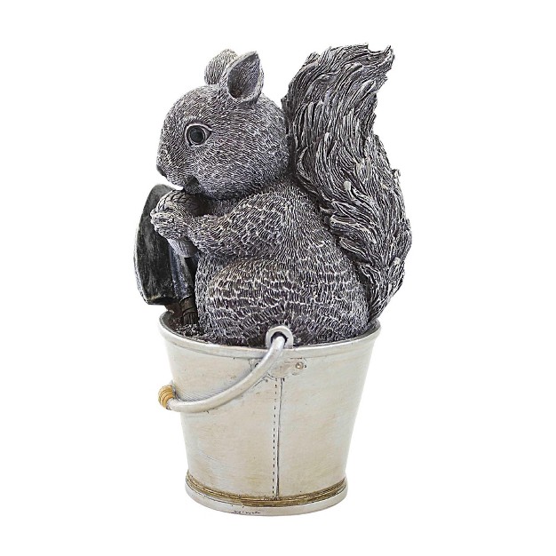 Roman Squirrel In Bucket Pudgy Pal One Garden Statue 9 Inches Acorn Trowel 19012 Polyresin Gray