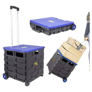 Quik Cart Pro Collapsible Handcart Dolly with Lid Seat Stool Blue 01-805