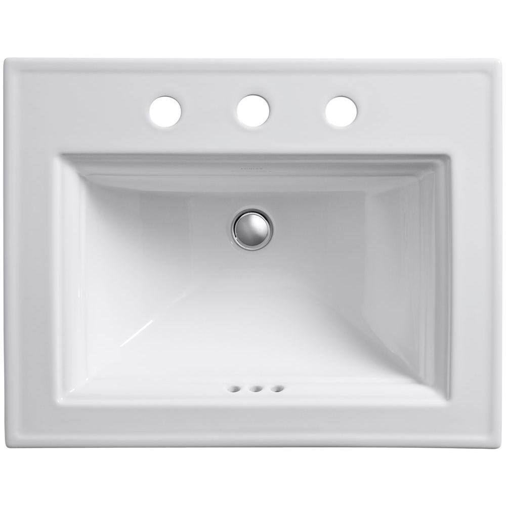 KOHLER Memoirs Stately Drop-In Vitreous China Bathroom Sink in White with Overflow Drain K-2337-8-0