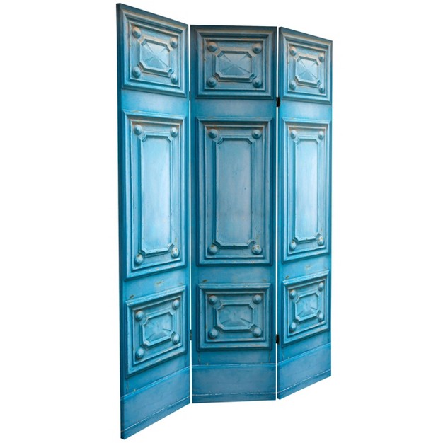 Double Sided Fancy Door Panel Canvas Room Divider Blue Oriental Furniture