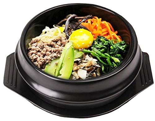 Black Dolsot / Stone Bowl w/ Black Tray for Hot Pot / Bibimbap and Korean Food (5.5 Inch (24 oz))