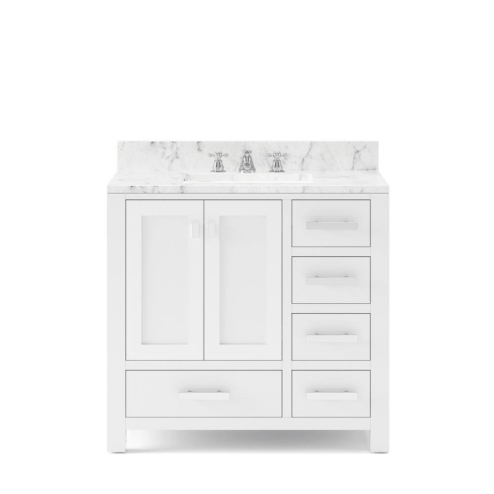 Water Creation Madison 36 in. W x 34 in. H Vanity in White with Marble Vanity Top in Carrara White with White Basin MADISON36W