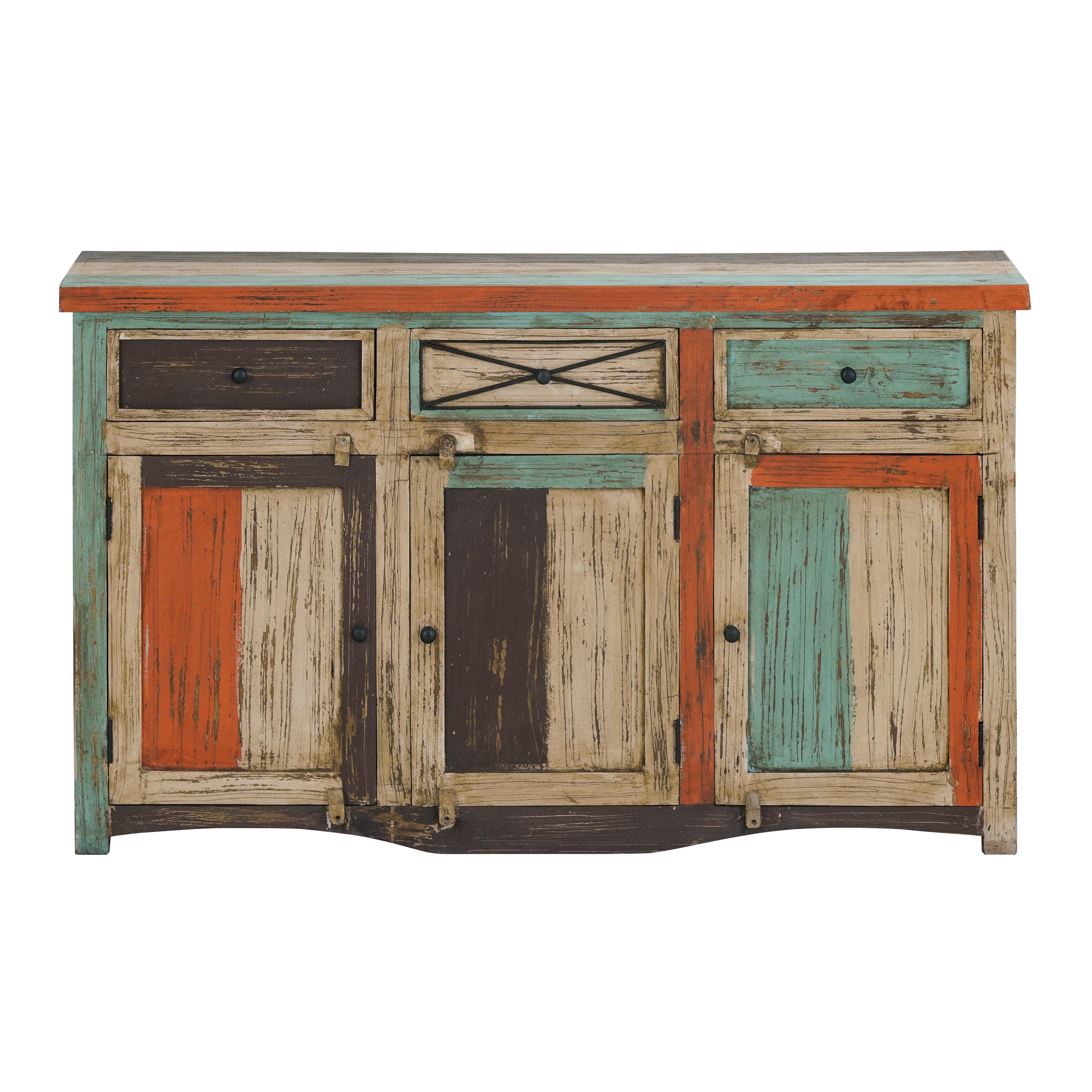 Tracey Handmade Distressed Mango Wood 56 Inch Sideboard, Multicolored