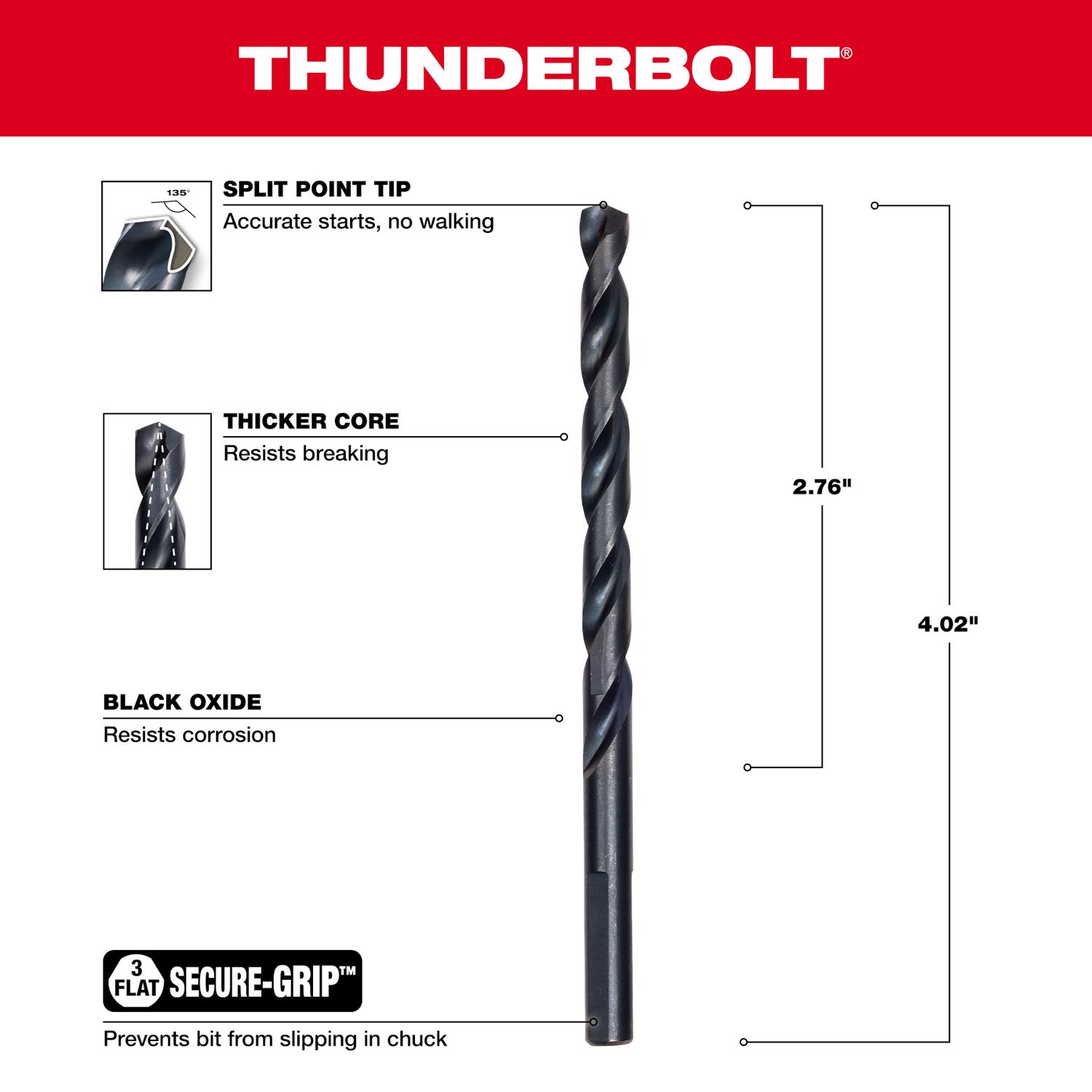 MW Thunderbolt 3/16 in. X 3-1/2 in. L Black Oxide Drill Bit 1 pc