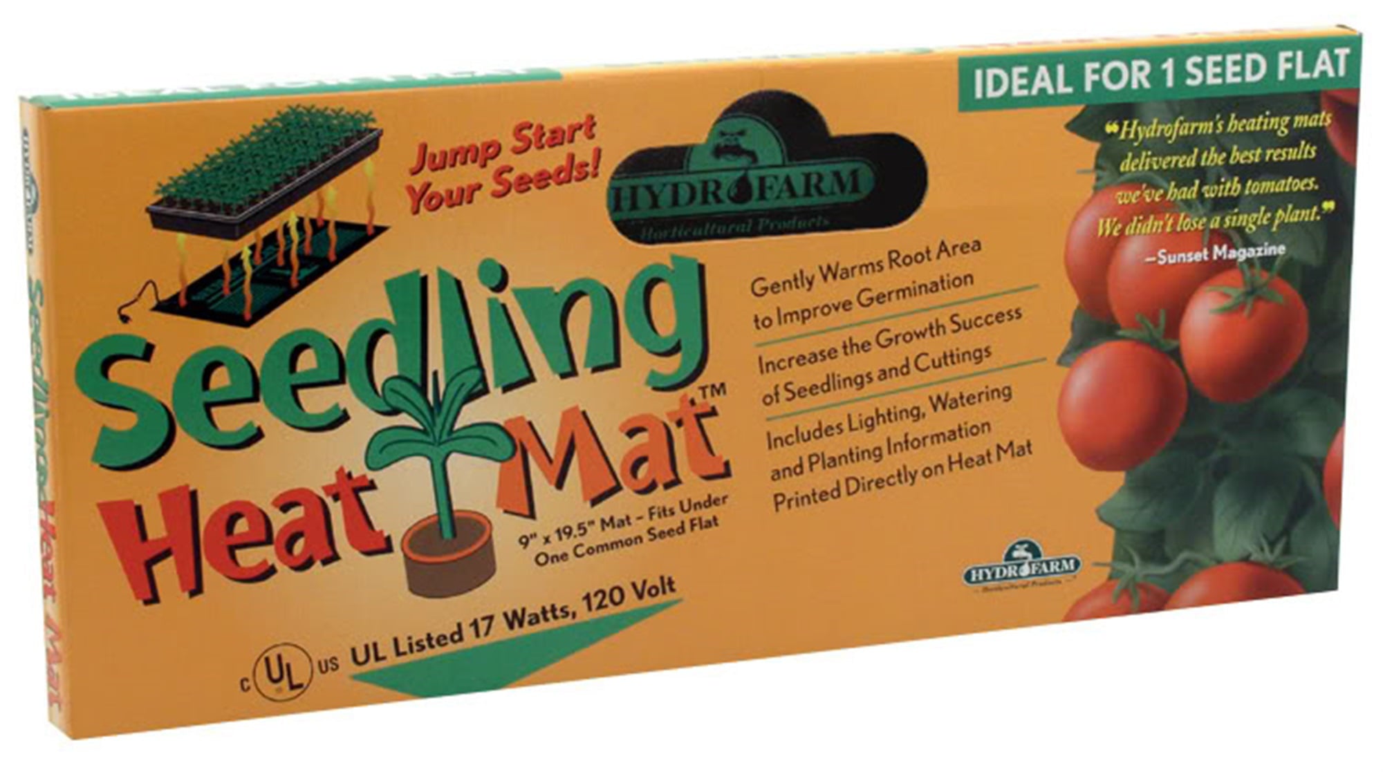 Hydro Farm Jump Start Seedling Heat Mat， 17 Watt 9 x 19.5 inches