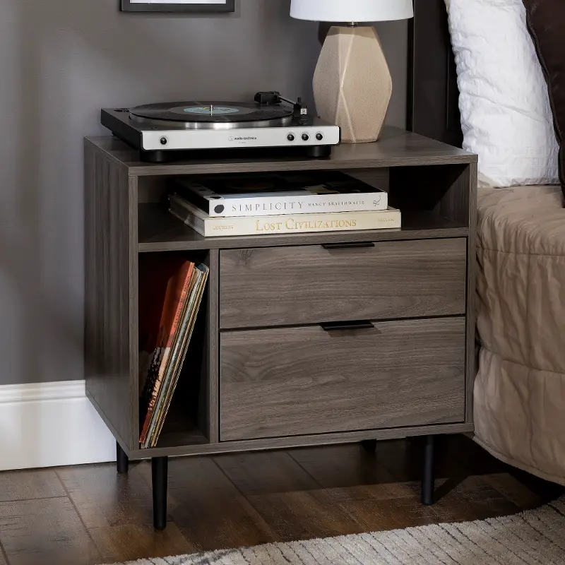 Lincoln Slate Gray Modern Storage Side Table - Walker Edison