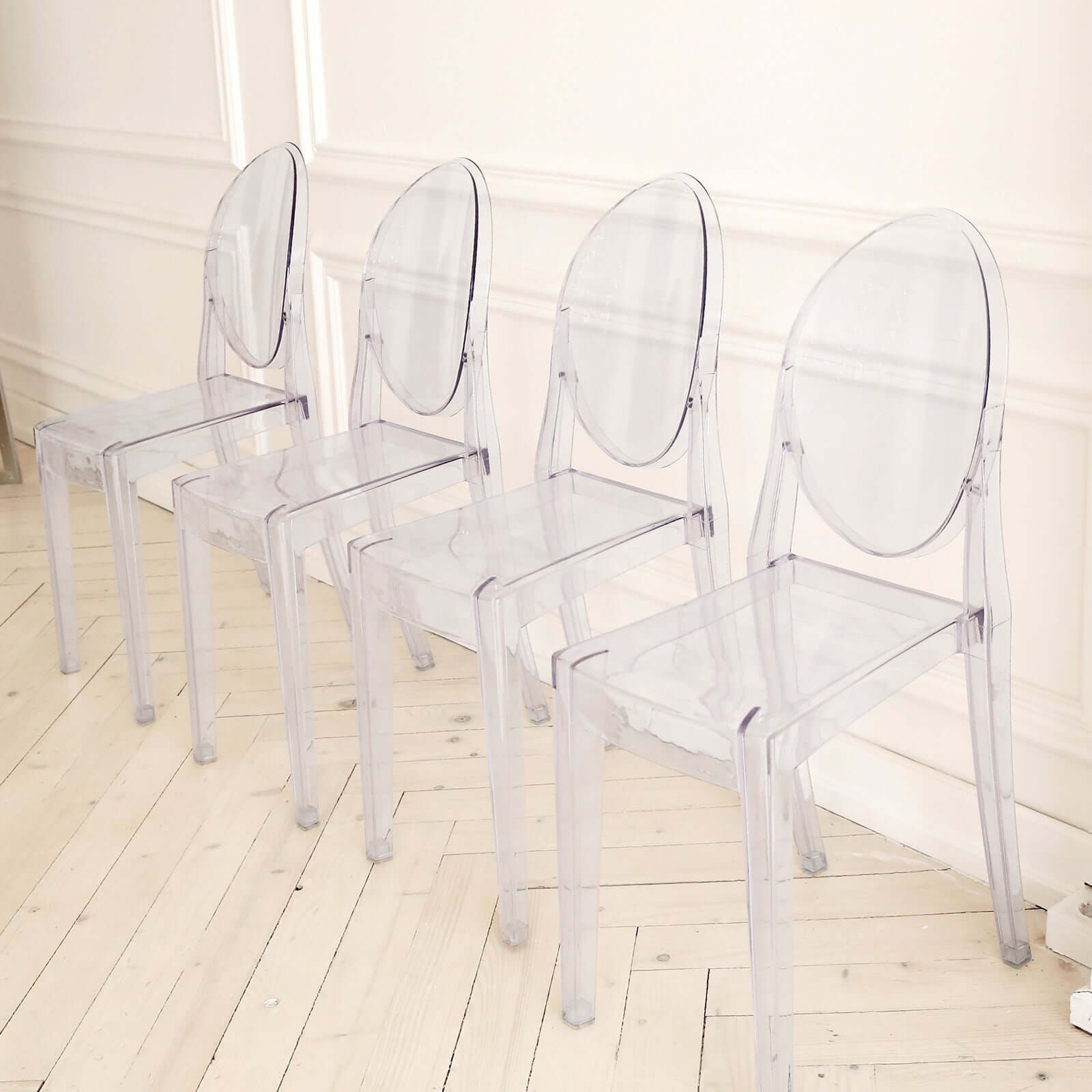 4 Pack Stackable Clear Acrylic Ghost Banquet Chairs with Oval Back, Fully Assembled Armless Event Accent Chair