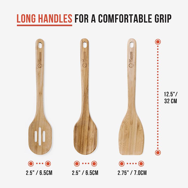 Chef Pomodoro Wooden Cooking Utensils 3-piece Set， Large 12.5-inch Spatula， Spoon， Slotted Spoon