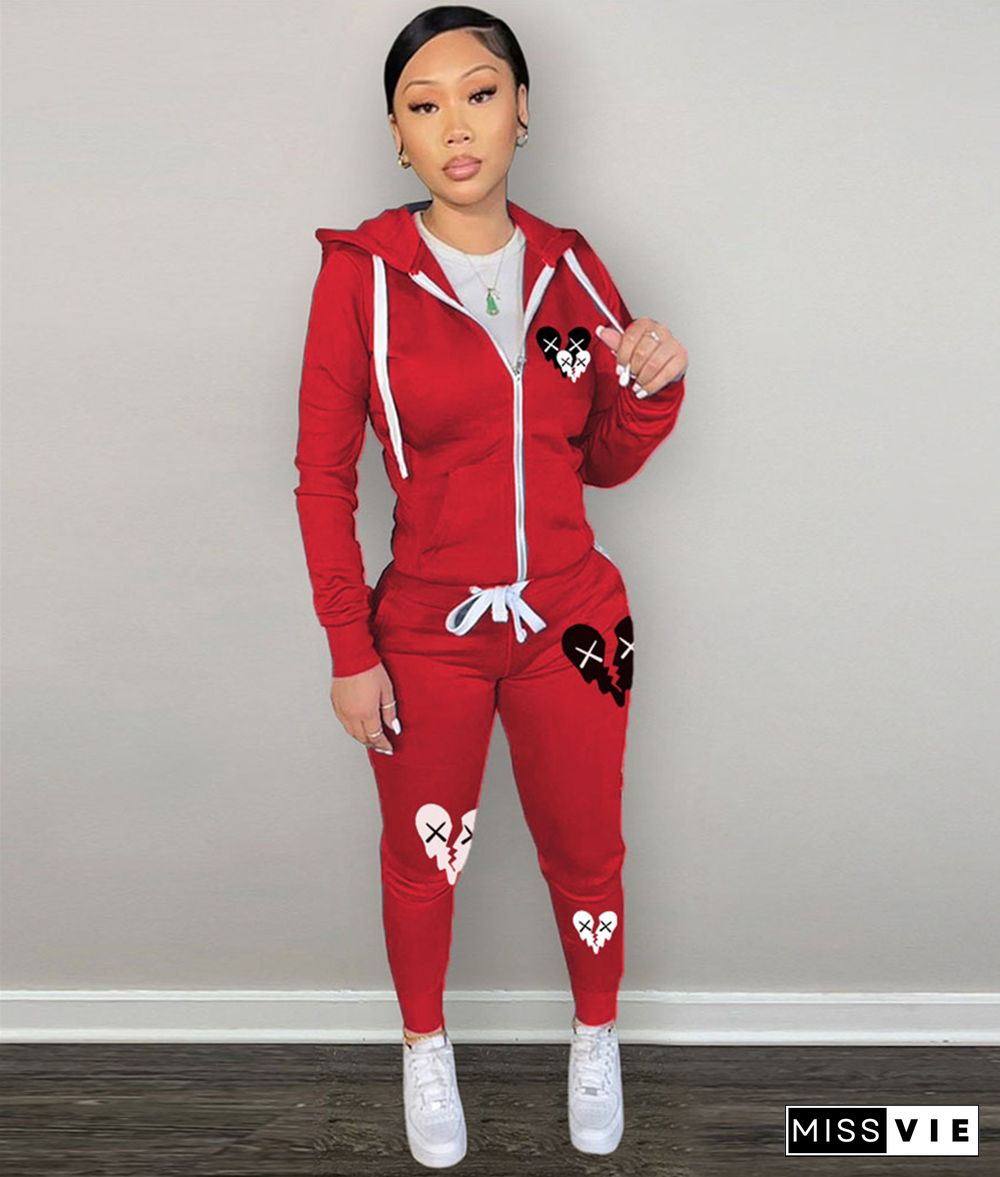 Casual Hooded Sweatshirt Coats 2 Piece Pants Set