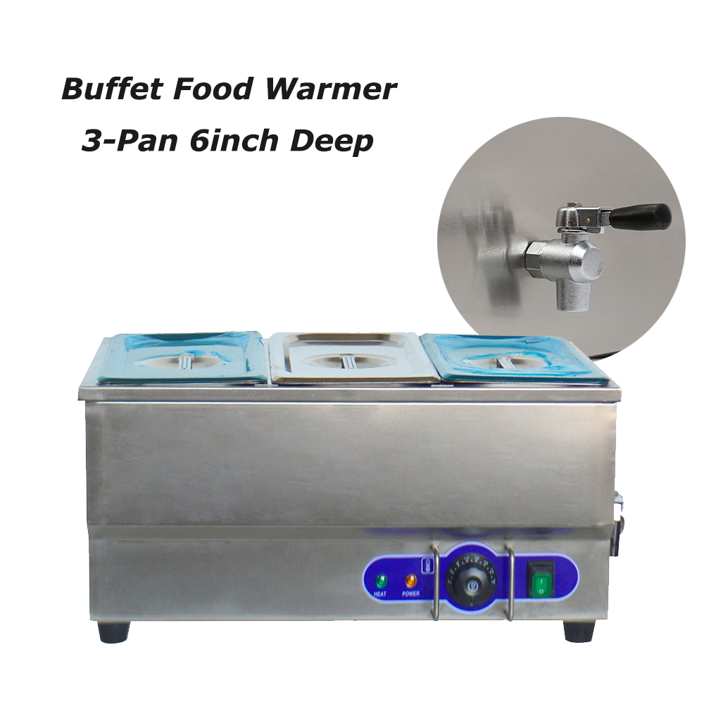 TECHTONGDA Buffet Food Warmer Stainless Steel Bain Marie Buffet Countertop 3 Pan Electric Steam Heater 6