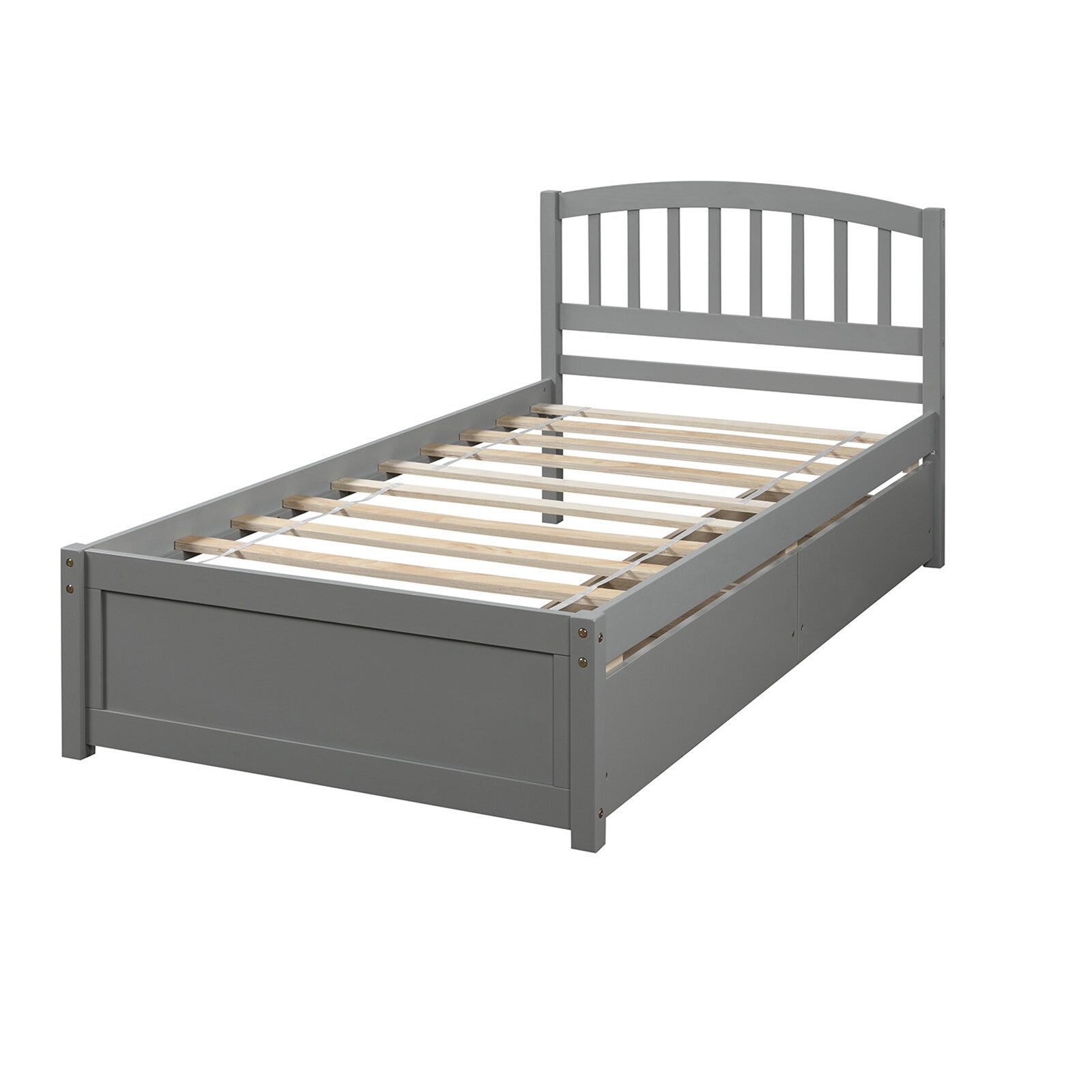 WEIKABU Wood Platform Storage Bed Frame with 2 Drawers and Headboard, Twin Size, Gray