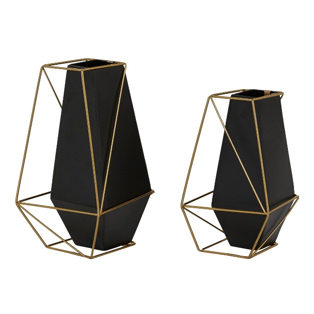 Set Of 2 Metal Geometric Vase With Outer Frame Black gold Olivia amp May