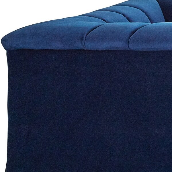 43 Inch Modern Accent Chair， Channel Tufted， Tuxedo Arms， Blue Matte Velvet