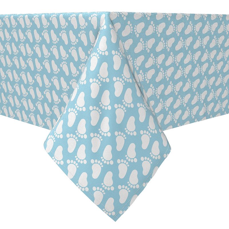 Rectangular Tablecloth， 100% Cotton， Baby Blue Foot Prints