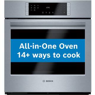 Bosch 800 Series 27 in Single Electric Wall Oven with European Convection Self Cleaning in Stainless Steel with Touch Controls HBN8451UC