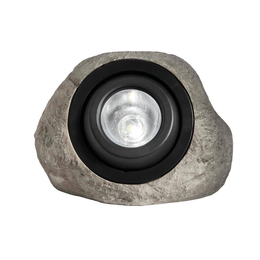 Hampton Bay 30 Lumens Gray Solar Integrated LED Outdoor Rock Spotlight with Adjustable Lamp Head 92360-801