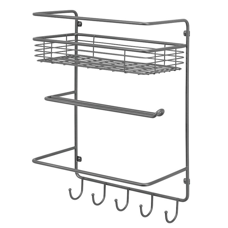 mDesign Metal Wall Mount Paper Towel Holder with Storage Shelf/Hooks