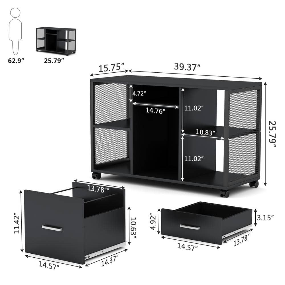 TRIBESIGNS WAY TO ORIGIN Caitlan Black File Cabinet with 4 Open Storage Shelves and 2-Drawers HD-C0318