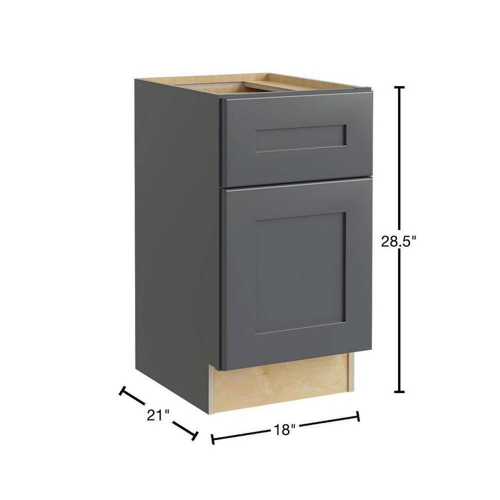 Home Decorators Collection Newport Onyx Gray Shaker Assembled Plywood 18 x 28.5 x 21 in. Stock Base Desk Kitchen Cabinet 2 Soft Close Drawers DDR18-NDO