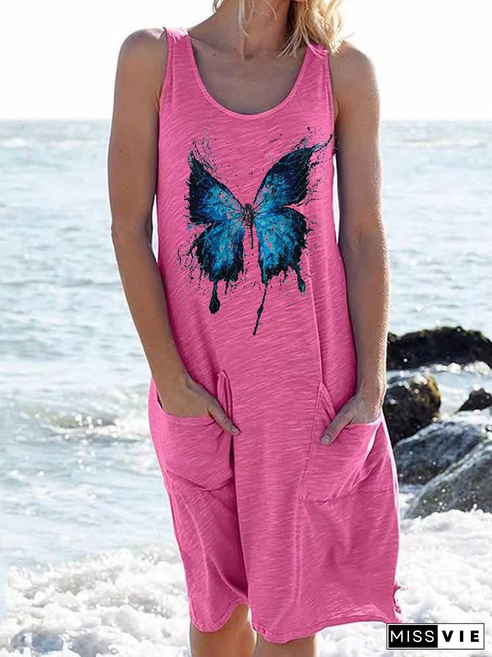 Butterfly Print Sleeveless Dress