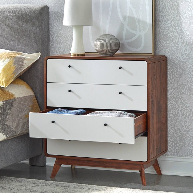 Cassie Mid century Modern 4 Drawer Chest Walnut white Buylateral