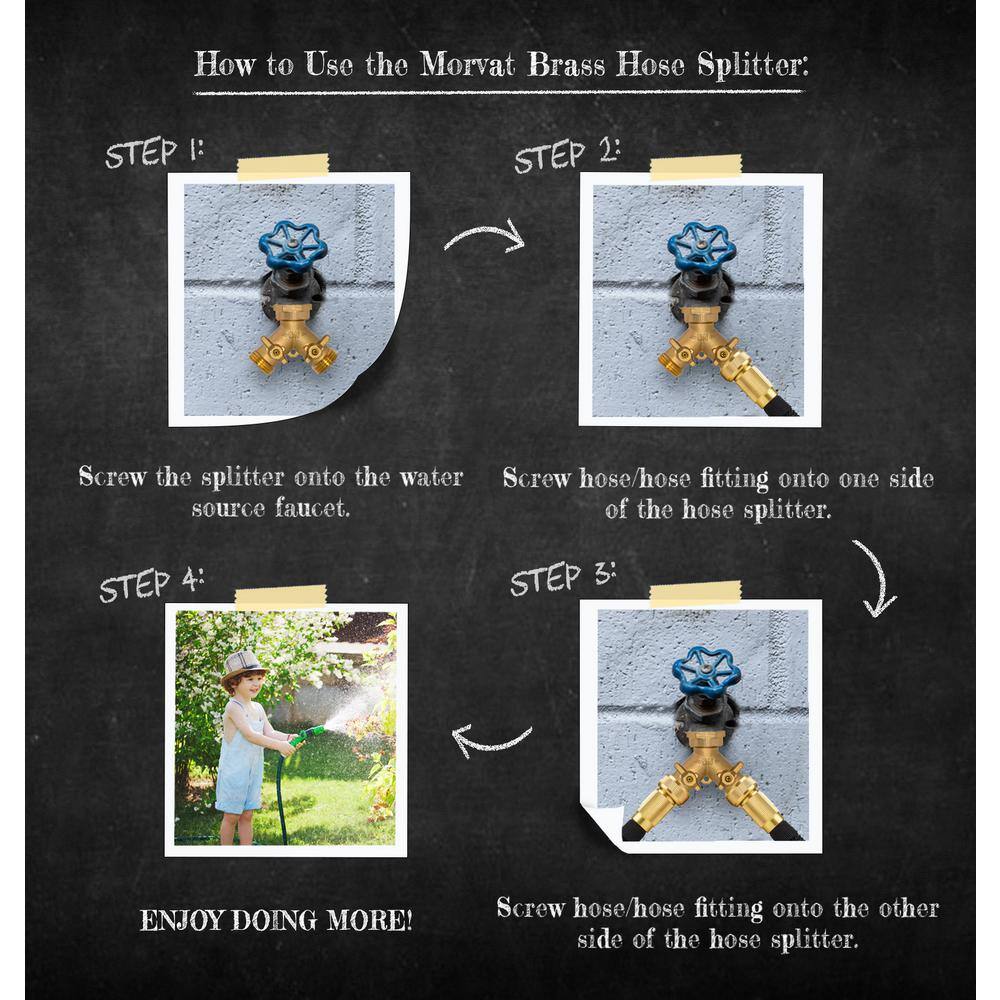 Morvat Brass Garden Hose Splitter Heavy-Duty 2-Way Hose Connector Fitting (4-Pack) MOR-BCONNECTOR-2-4PACK-A