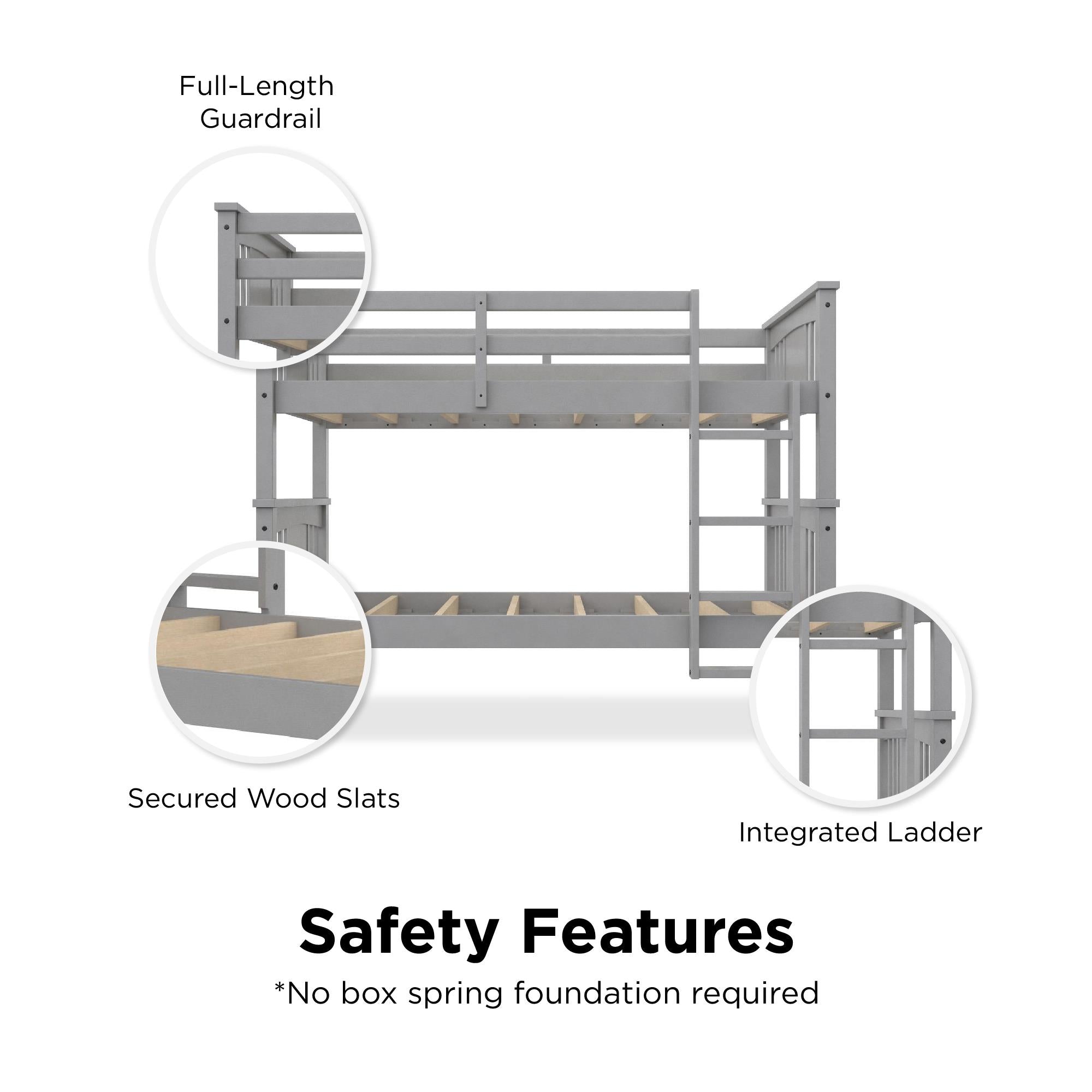 Better Homes and Gardens Flynn Twin Size Bunk Bed for Kids, Gray