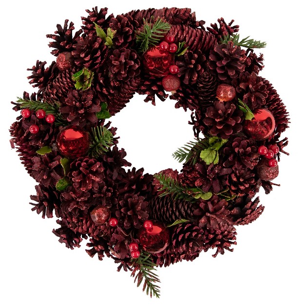 Northlight Red Pinecone Berry And Ornament Christmas Wreath 13 5 inch Unlit